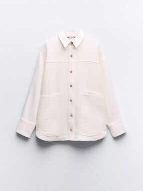 Zara Cream Button-Front Shirt Jacket and pants